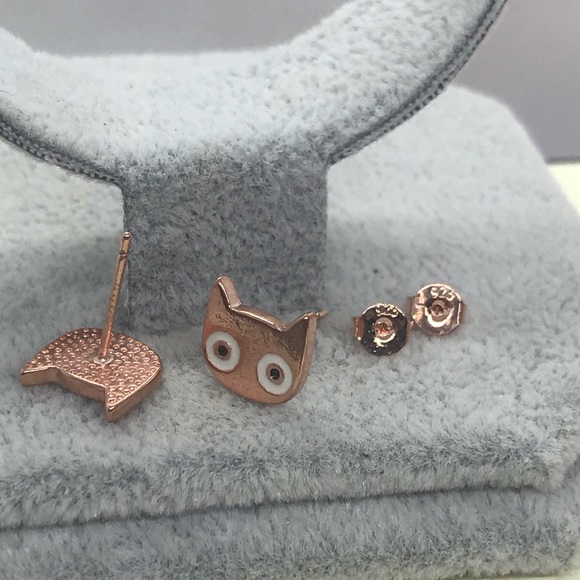 Rose Gold Plated Cat Stud Earrings - Picture 3 of 6